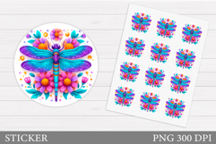 Dragonfly Sticker Design. Dragonfly Summer Sticker Template Product Image 1