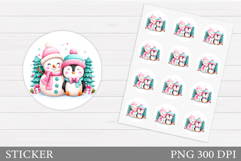 Cute Snowman Sticker Design. Christmas Penguin Sticker Product Image 1