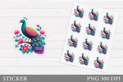 Peacock Sticker Design. Flowers Sticker Template Product Image 1
