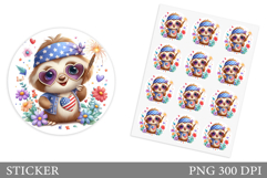 Patriotic Sloth Sticker Design. Patriotic Sticker Printable Product Image 1