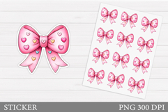 Valentines Bow Sticker Design. Valentines Sticker Printable Product Image 1