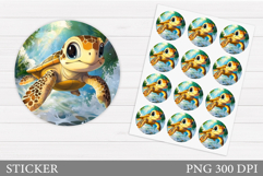 Sea Turtle Sticker Design. Cute Turtle Sticker Printable Product Image 1