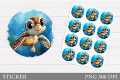 Turtle Sticker Design. Sea Sticker Template Product Image 1
