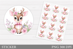 Cute Deer Sticker Design. Deer Flowers Sticker Printable Product Image 1
