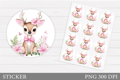 Cute Deer Sticker Design. Deer Flowers Sticker Printable Product Image 1
