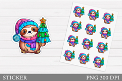 Christmas Sloth Sticker Design. Christmas Sticker Printable Product Image 1