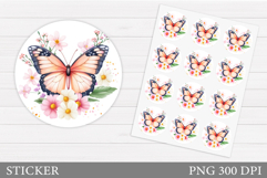 Butterfly Sticker Design. Flowers Sticker Printable Product Image 1