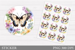 Butterfly Sticker Design. Flowers Sticker Printable Product Image 1