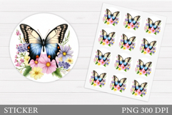 Butterfly Sticker Design. Flowers Sticker Printable Product Image 1