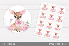 Cute Deer Sticker Design. Deer Flowers Sticker Printable Product Image 1
