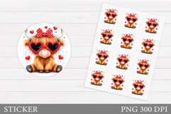 Highland Cow Sticker. Valentines Cow Sticker Printable Product Image 1
