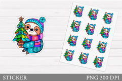 Cute Sloth Sticker Design. Christmas Sticker Printable Product Image 1