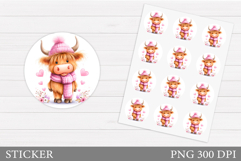 Highland Cow Sticker. Valentines Cow Sticker Printable Product Image 1