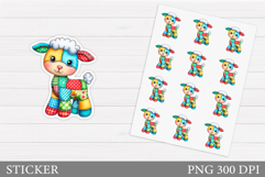 Patchwork Lamb Sticker Design.Christmas Sticker Printable Product Image 1
