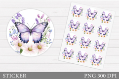 Butterfly Sticker Design. Flowers Sticker Template Product Image 1