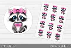 Cute Raccoon Sticker. Raccoon Flowers Sticker Printable Product Image 1