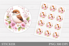 Bird Sticker Design. Bird Flowers Sticker Printable Product Image 1
