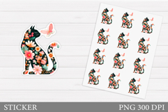 Floral Cat Sticker Design. Summer Cat Sticker Printable Product Image 1