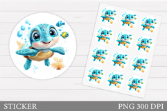 Sea Turtle Sticker Design. Cute Turtle Sticker Printable Product Image 1