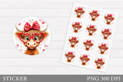 Highland Cow Sticker. Valentines Cow Sticker Printable Product Image 1