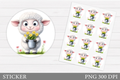 Cute Lamb Sticker Design. Lamb Flowers Sticker Printable Product Image 1