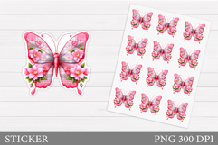 Floral Butterfly Sticker. Butterfly Flowers Sticker Design Product Image 1