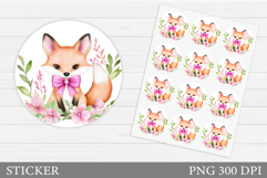 Cute Fox Sticker Design. Fox Flowers Sticker Printable Product Image 1