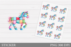Patchwork Horse Sticker. Christmas Horse Sticker Printable Product Image 1
