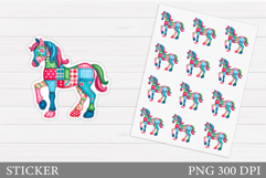 Patchwork Horse Sticker. Christmas Horse Sticker Printable Product Image 1