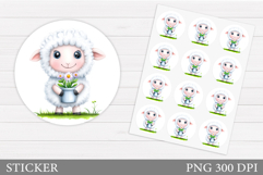 Cute Lamb Sticker Design. Lamb Flowers Sticker Printable Product Image 1