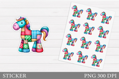 Patchwork Horse Sticker. Christmas Horse Sticker Printable Product Image 1