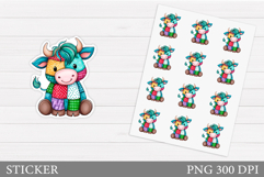 Patchwork Cow Sticker Design. Christmas Sticker Printable Product Image 1