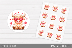 Valentines Cow Sticker Design. Valentines Sticker Printable Product Image 1
