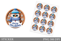 Christmas Owl Sticker Design. Christmas Sticker Printable Product Image 1