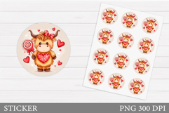 Highland Cow Sticker. Valentines Cow Sticker Printable Product Image 1