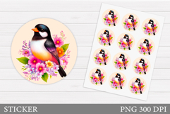 Bird Sticker Design. Bird Flowers Sticker Printable Product Image 1