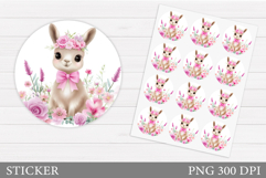 Cute Lama Sticker Design. Lama Flowers Sticker Printable Product Image 1