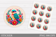 Bird Sticker Design. Bird Flowers Sticker Printable Product Image 1