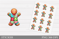 Patchwork Gingerbread Sticker. Christmas Sticker Printable Product Image 1