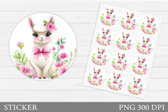 Cute Lama Sticker Design. Lama Flowers Sticker Printable Product Image 1