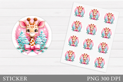 Cute Giraffe Sticker Design.Christmas Sticker Printable Product Image 1