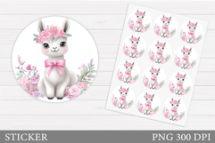 Cute Lama Sticker Design. Lama Flowers Sticker Printable Product Image 1