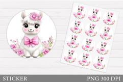 Cute Lama Sticker Design. Lama Flowers Sticker Printable Product Image 1