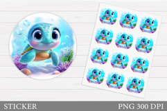 Cute Turtle Sticker Design. Sea Turtle Sticker Printable Product Image 1