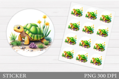 Turtle Sticker Design. Turtle Flowers Sticker Printable Product Image 1