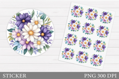 Daisy Flowers Sticker Design. Floral Sticker Printable Product Image 1