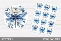 Dragonfly Sticker Template. Flowers Sticker Design Product Image 1