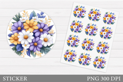 Daisy Flowers Sticker Design. Floral Sticker Printable Product Image 1