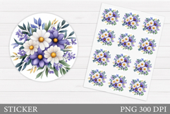 Daisy Flowers Sticker Design. Floral Sticker Printable Product Image 1