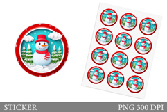 Cute Snowman Sticker Design. Christmas Sticker Template Product Image 1